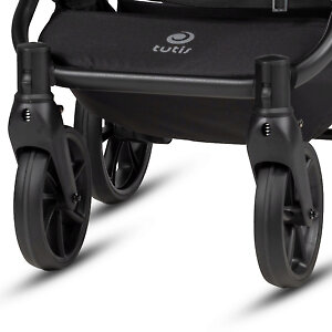 Передние колеса блокируются в прямом положении, оснащены амортизаторами