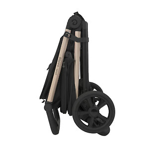 Коляска складывается пополам книжкой и стоит вертикально