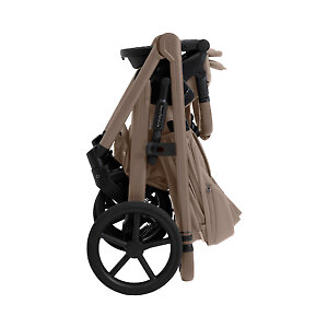 Коляска складывается книжкой вместе с сиденьем, установленным по ходу движения