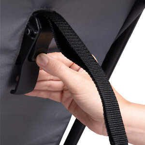 Наклон спинки регулируется одной рукой при помощи ременной системы